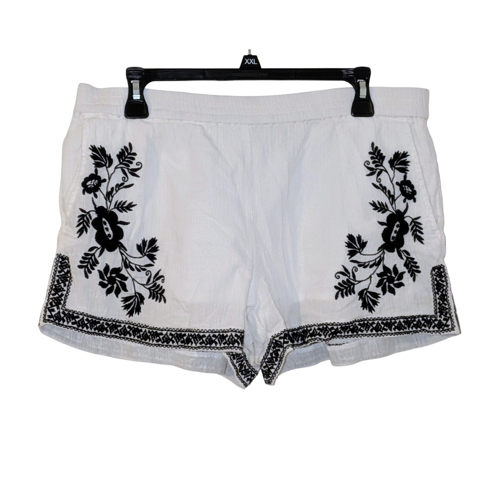 J.Crew Womens Pull On White Cotton Gauze Embroidered Floral Shorts Size 10 NWOT - Picture 2 of 9